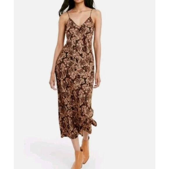 Nili Lotan x Target Brown Paisley Slip Midi Dress Women’s Size Large - Picture 1 of 11
